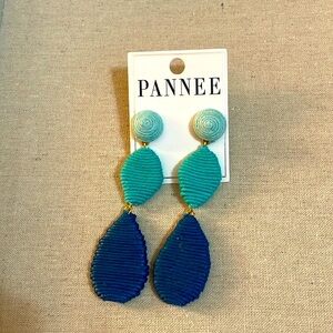 NWT Pannee 3 Tier Earrings. Blue, Teal and Seafoam Green